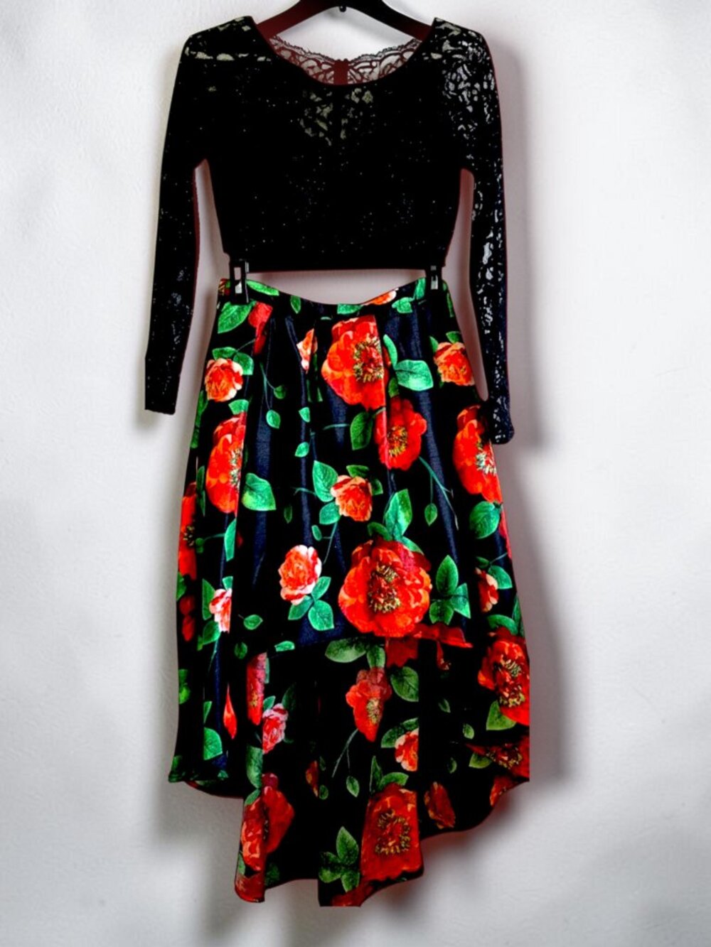 My Michelle Black Floral 2 Piece Homecoming Dress Size 5